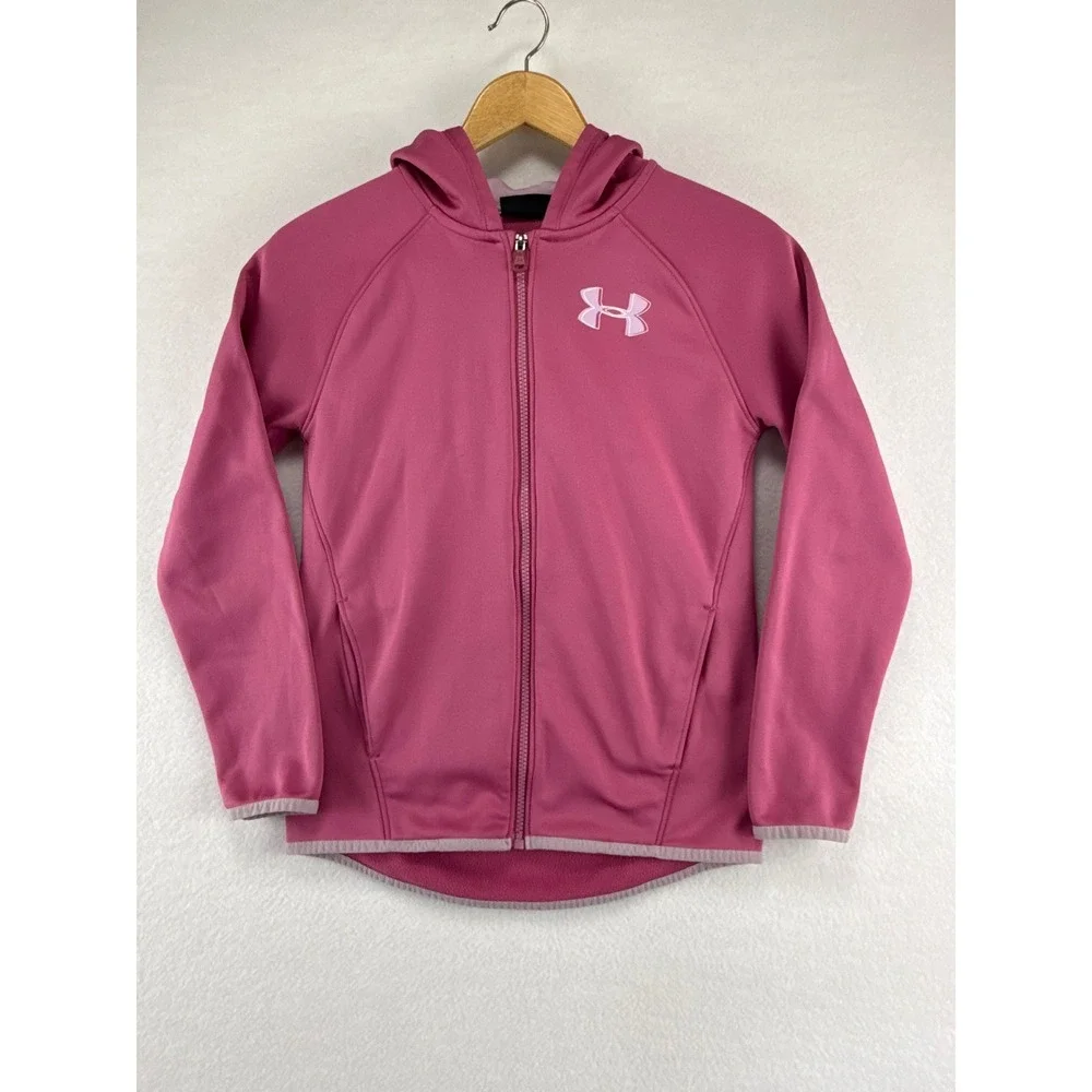 Under Armour Full‎ Zip Hoodie Girls Large YLG Pink ColdGear Fleece Jacket